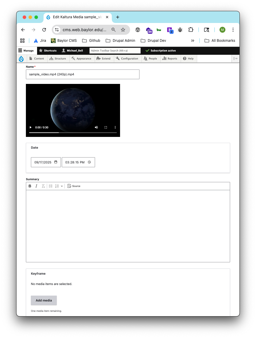 Edit fields screen