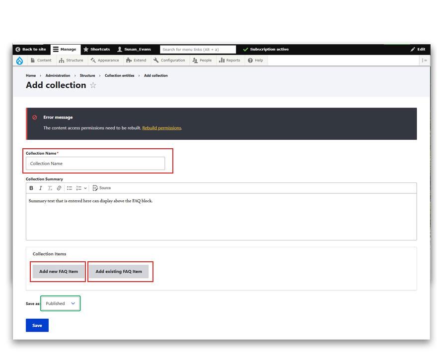 FAQ Set Up Collection Form